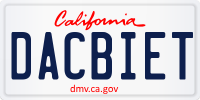 CA license plate DACBIET