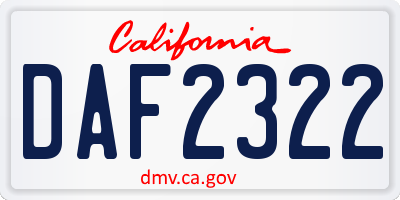 CA license plate DAF2322