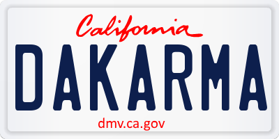 CA license plate DAKARMA