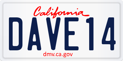 CA license plate DAVE14