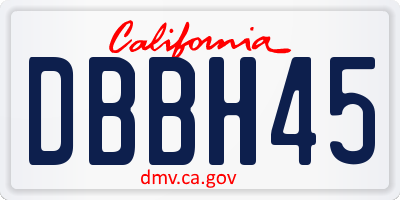 CA license plate DBBH45