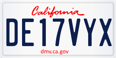 CA license plate DE17VYX