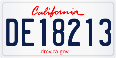 CA license plate DE18213