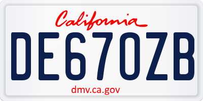 CA license plate DE67OZB