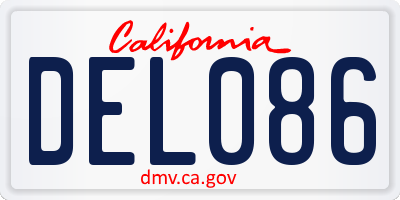 CA license plate DEL086