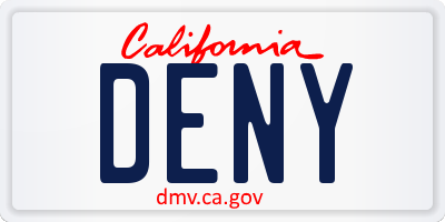 CA license plate DENY