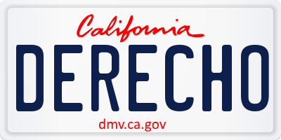 CA license plate DERECHO