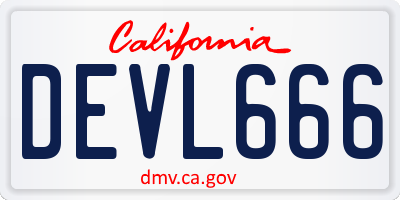 CA license plate DEVL666