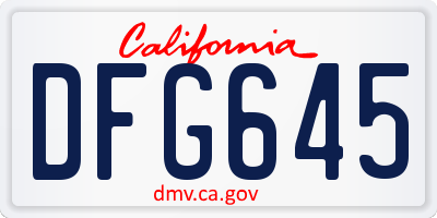 CA license plate DFG645