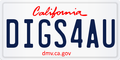 CA license plate DIGS4AU