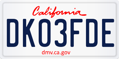 CA license plate DK03FDE