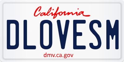 CA license plate DLOVESM