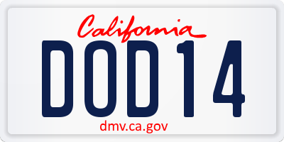 CA license plate DOD14