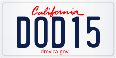 CA license plate DOD15