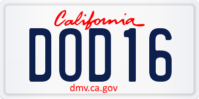 CA license plate DOD16