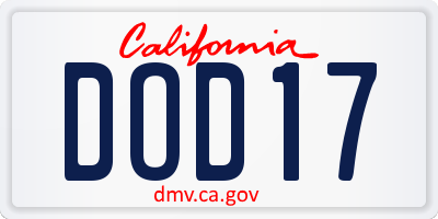 CA license plate DOD17