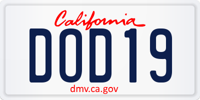 CA license plate DOD19