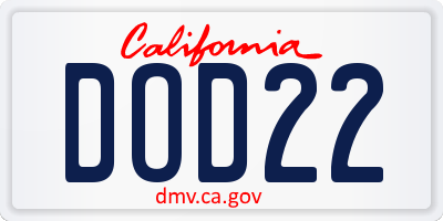 CA license plate DOD22