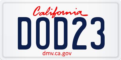 CA license plate DOD23