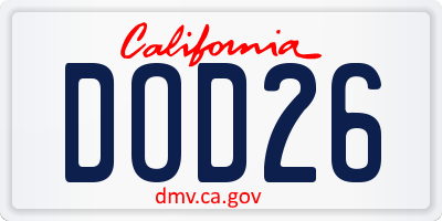 CA license plate DOD26