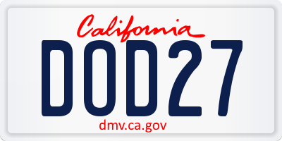 CA license plate DOD27