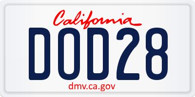 CA license plate DOD28