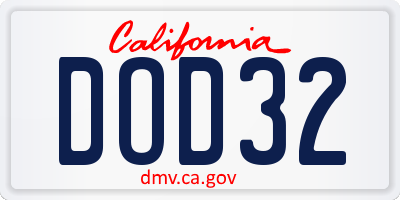 CA license plate DOD32