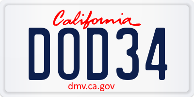 CA license plate DOD34