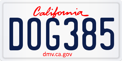 CA license plate DOG385