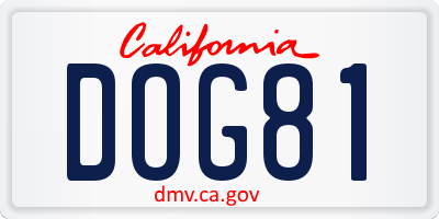 CA license plate DOG81