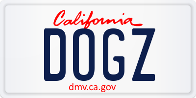 CA license plate DOGZ