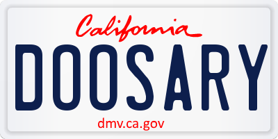 CA license plate DOOSARY