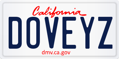 CA license plate DOVEYZ