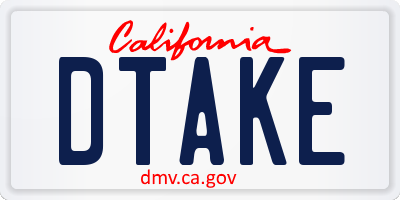 CA license plate DTAKE