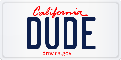 CA license plate DUDE