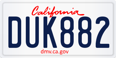 CA license plate DUK882