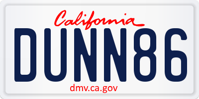 CA license plate DUNN86