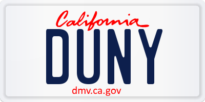 CA license plate DUNY