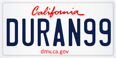 CA license plate DURAN99