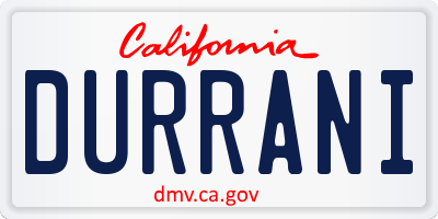 CA license plate DURRANI