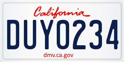 CA license plate DUY0234