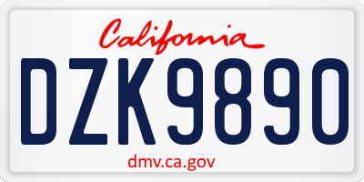 CA license plate DZK9890