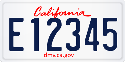 CA license plate E12345