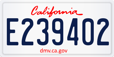 CA license plate E239402