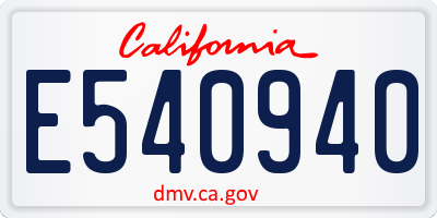 CA license plate E540940