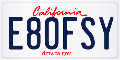 CA license plate E80FSY