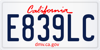 CA license plate E839LC