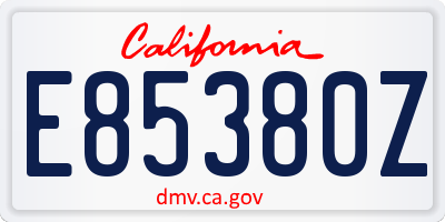 CA license plate E85380Z