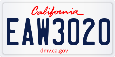 CA license plate EAW3020