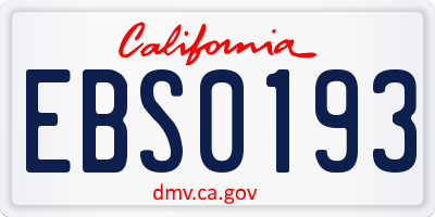 CA license plate EBS0193